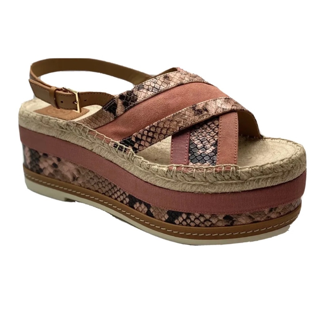 Tory Burch Pink snakeskin Grosgrain Platform Sandals #6M